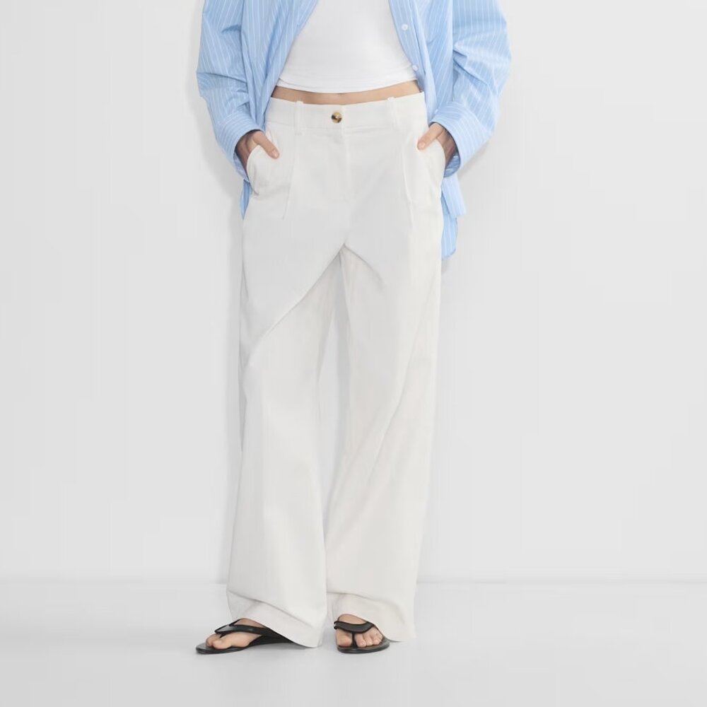 Aritzia Wide Leg Draped-Front Pants in Cream